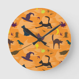Horloge Ronde Bonjour sorcière - sans couture motif Halloween.