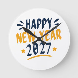Horloge Ronde Bonne année 2027 Typographie ludique