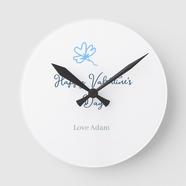 Horloge Ronde Bonne Saint-Valentin bleue fleur nom rustique joye (Recto)