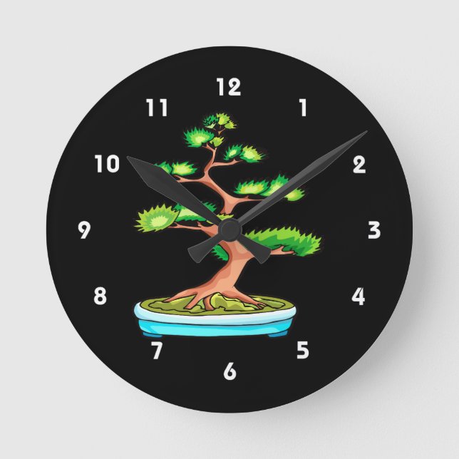Horloge Ronde bonsai debout arbre graphique vert.png (Recto)