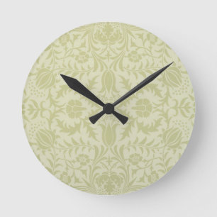 Horloge Ronde Borage vintage vert tendre damas de William Morris