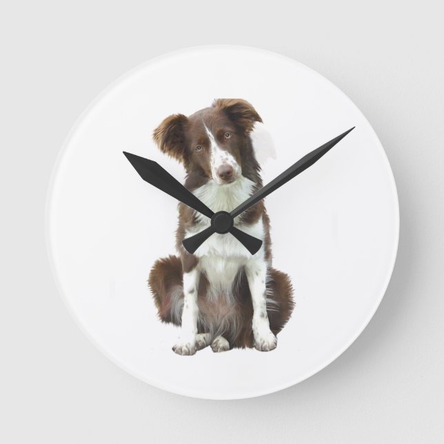 Horloge Ronde Border Collie (B) - marron et blanc (Recto)