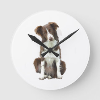 Horloge Ronde Bordure Collie (B) - brun et blanc