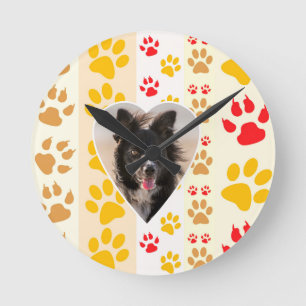 Horloge Ronde Bordure Collie Empreinte de patte Amour Coeur
