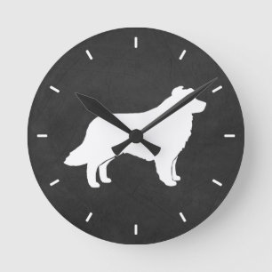 Horloge Ronde Bordure Collie Silhouette