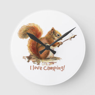 Horloge Ronde BORN TO GO CAMPING Fun Squirl Cute Animal quota