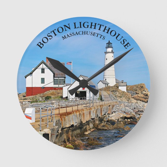 Horloge Ronde Boston Lighthouse, Massachusetts Round Wall Clock (Recto)