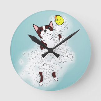 Horloge Ronde Boston Terrier Bath
