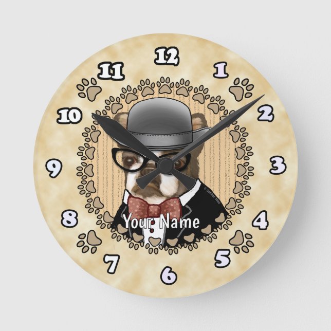 Horloge Ronde Boston Terrier porte des lunettes (Recto)