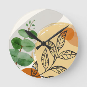 Horloge Ronde Botanique Boho Green Orange