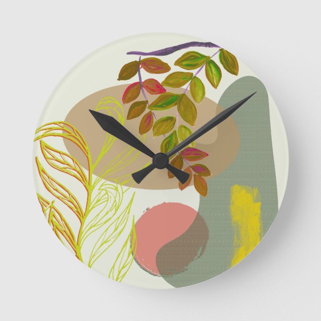 Horloge Ronde Botanique Boho jaune vert (Recto)