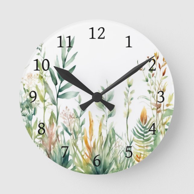 Horloge Ronde Botanique Plante Vert Blanc Design 311 (Recto)