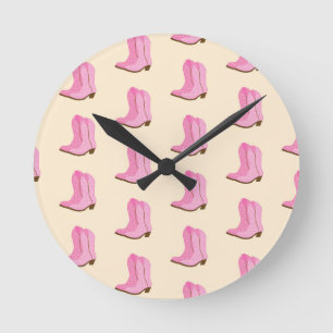 Horloge Ronde Bottes de cowboy rose cowgirl country Texas Ranch