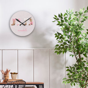 Horloge Ronde Bottes de cowgirl Cute Coquette Personnalisées