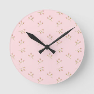Horloge Ronde Boucles de fleurs roses Brise verte Ressort floral