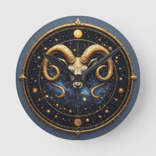 Horloge Ronde Bouclier du zodiaque Bélier Doré