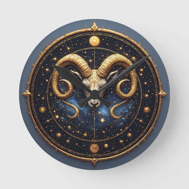 Horloge Ronde Bouclier du zodiaque Bélier Doré (Recto)
