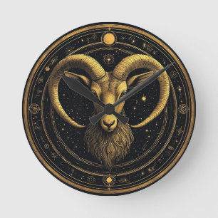 Horloge Ronde Bouclier du zodiaque Bélier Doré