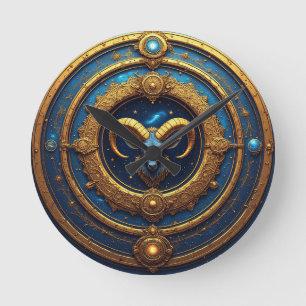 Horloge Ronde Bouclier Zodiaque du Bélier Doré