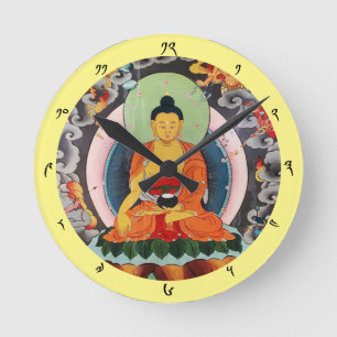 Horloge Ronde Bouddha Shakyamuni & Lumières, Himalaya Népal