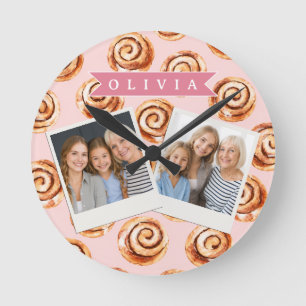 Horloge Ronde Boulangerie personnalisée de roulés à la cannelle