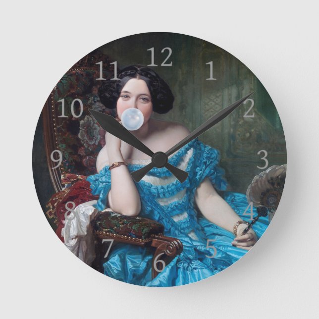 Horloge Ronde Boule de gomme Diva en satin bleu (Recto)