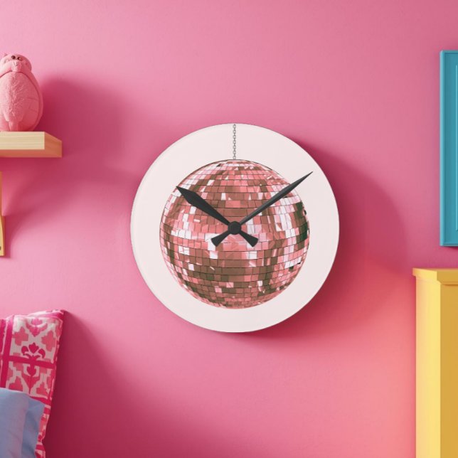 Horloge Ronde Boule Disco Rose, Esthétique Fille, Style Glam ann (Créateur téléchargé)