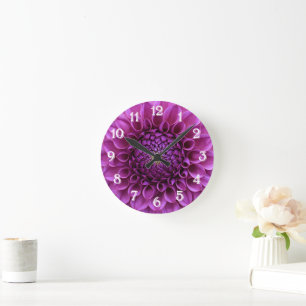 Horloge Ronde Boule violet Dahlia Floral