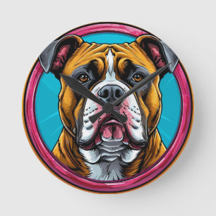 Horloge Ronde Bouledogue encadré dans un motif décoratif circula