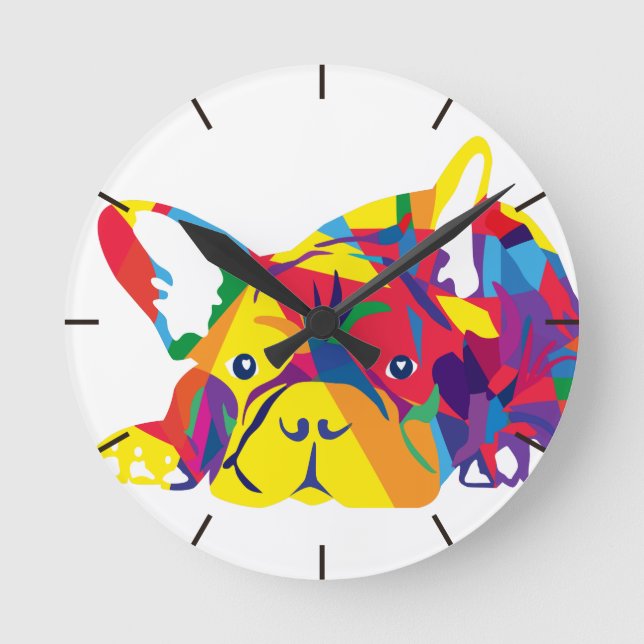 Horloge Ronde Bouledogue Français arc-en-ciel (Recto)