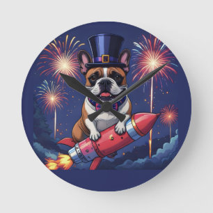 Horloge Ronde Bouledogue français Nouvel An French Bulldog 