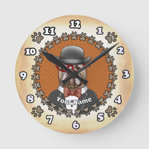 Horloge Ronde Bouledogue portant des lunettes