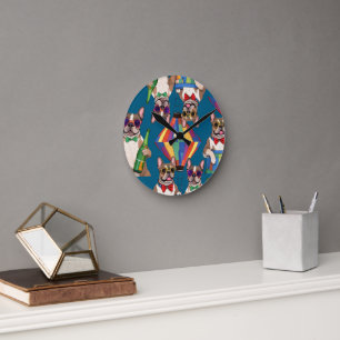 Horloge Ronde Bouledogues français Nouvel An French Bulldog