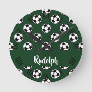 Horloge Ronde Boules de football motif vert