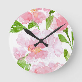 Horloge Ronde Bouquet d'aquarelle rose clair
