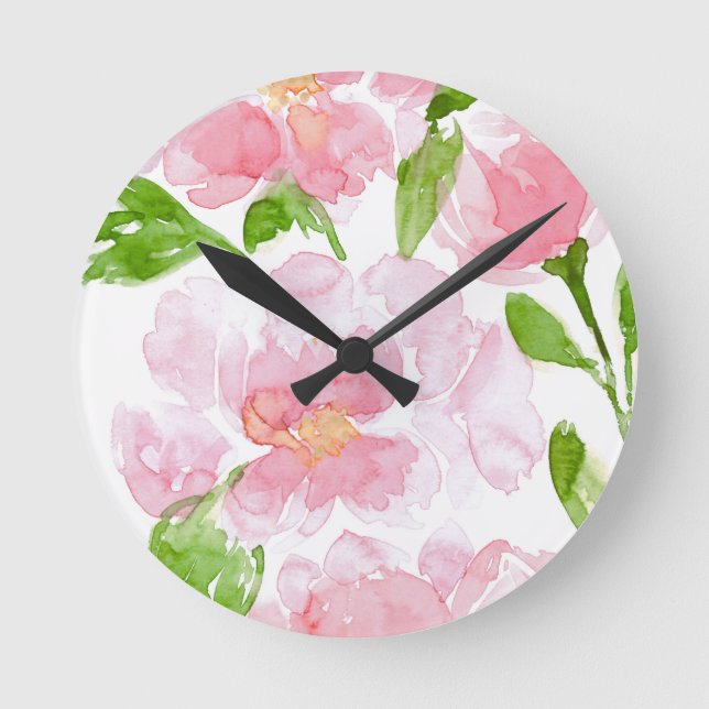 Horloge Ronde Bouquet d'aquarelle rose clair (Recto)