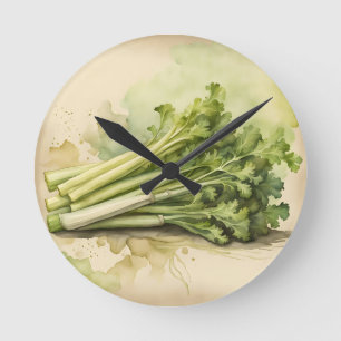 Horloge Ronde Bouquet de céleri frais aquarelle