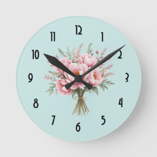 Horloge Ronde Bouquet de fleurs de pivoine rose joli