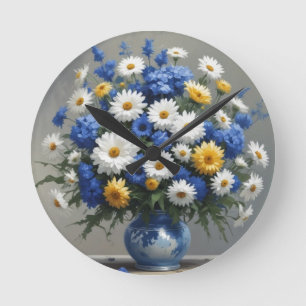 Horloge Ronde Bouquet de fleurs Elégante aquarelle