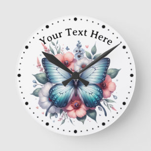 Horloge Ronde Bouquet de fleurs papillon vibrant Art-96283