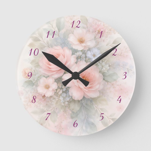 Horloge Ronde Bouquet de fleurs pastel doux (Recto)