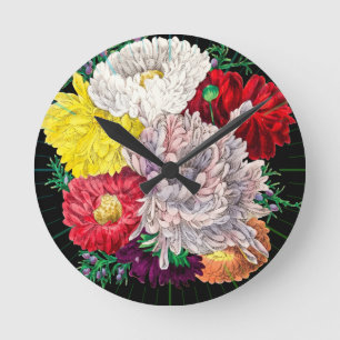 Horloge Ronde Bouquet de fleurs sauvages botaniques vintage vibr