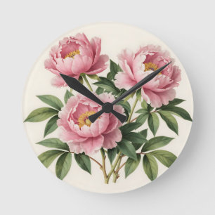Horloge Ronde Bouquet de pivoines roses Illustration botanique v
