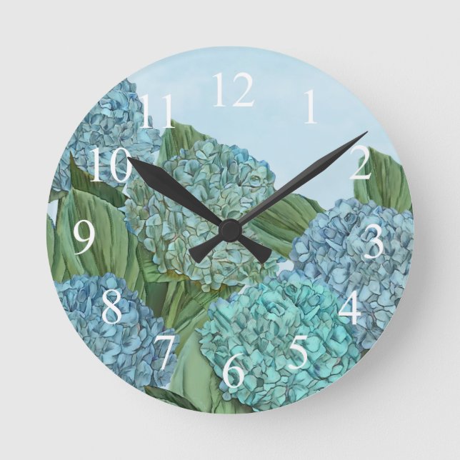 Horloge Ronde Bouquet d'été Blue Hydrangea (Recto)