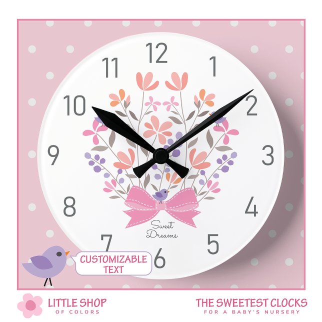 Horloge Ronde Bouquet rose floral Customisé Filles Nursery (Créateur téléchargé)