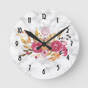 Horloge Ronde Bouquet sur Marble Texture