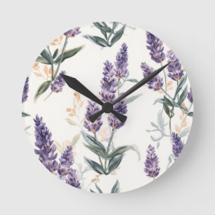 Horloge Ronde Bouquets de Lavande Aquarelle Botanique Floral Vio