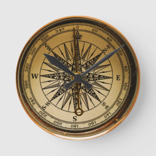 Horloge Ronde Boussole en laiton vieux nostalgique Steampunk