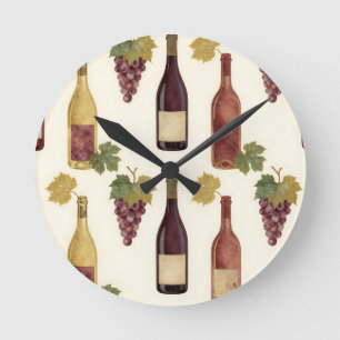 Horloge Ronde Bouteille de vin vintage motif vigne