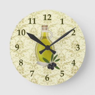 Horloge Ronde Bouteille d'huile d'olive et modèle de Damas